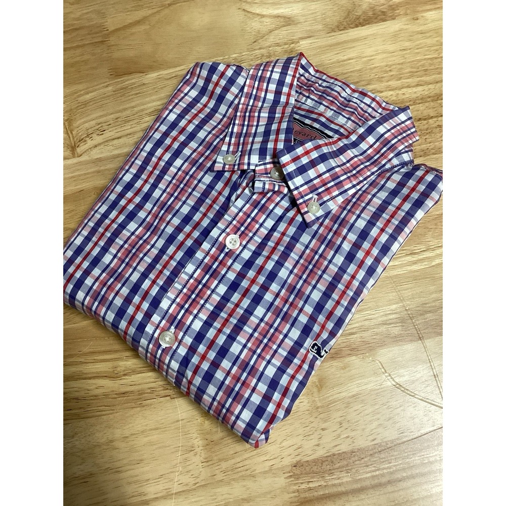 Boys Vineyard Vines Long Sleeve Button Down Plaid Whale Shirt- XL (20)
